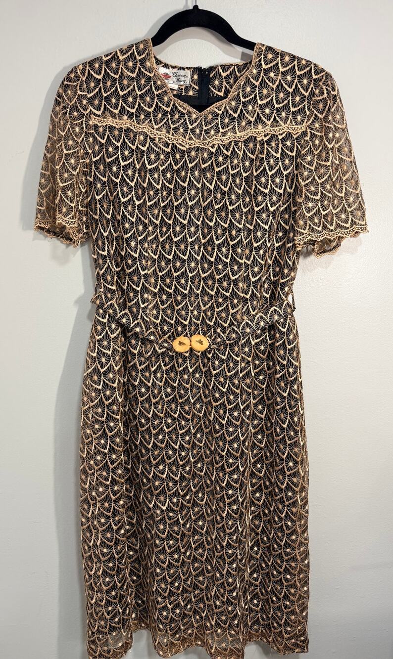 Vintage Chwen Mian Dress Gold and Black Size 14 (actual 8) Unique one of a kind